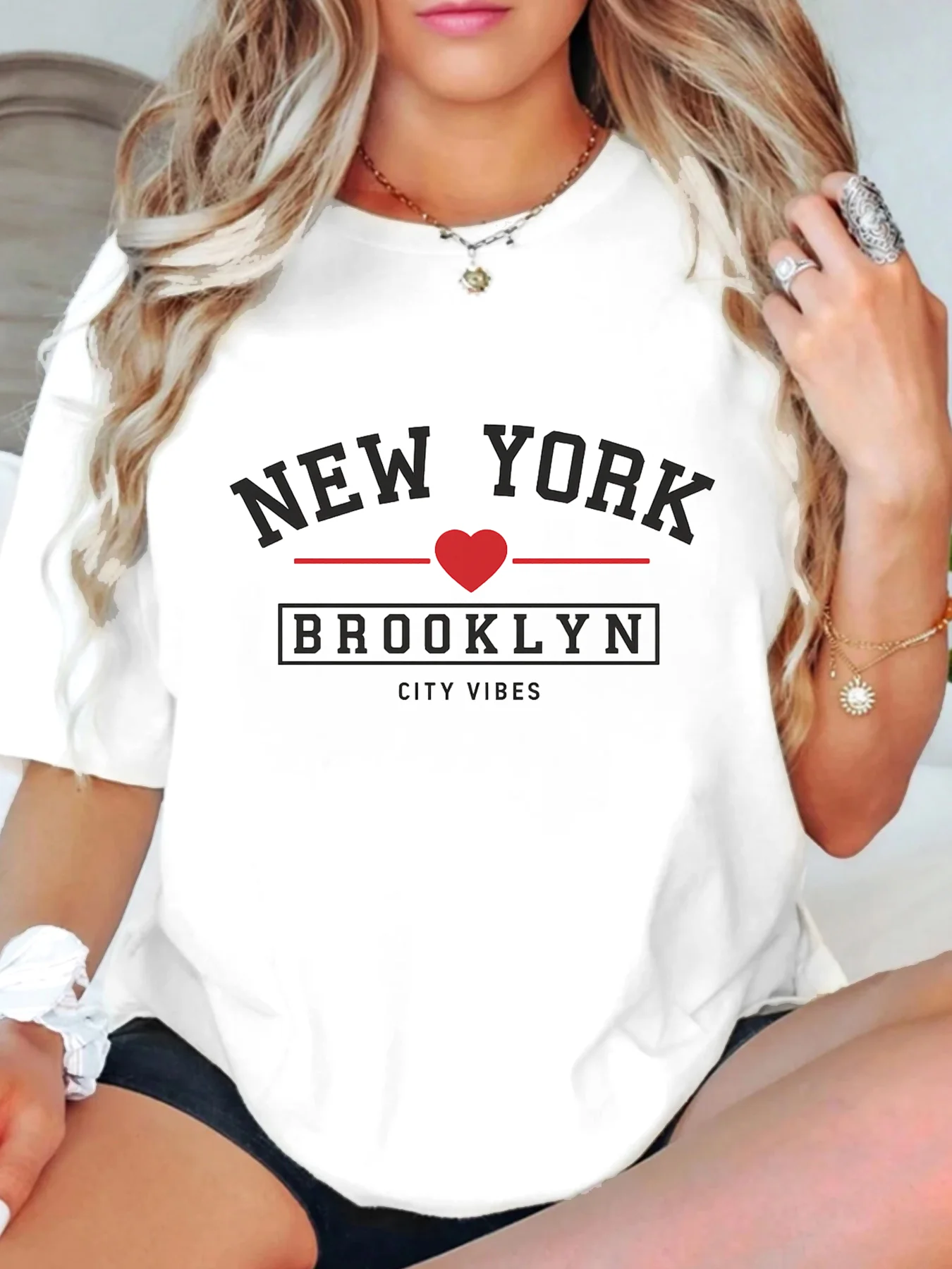 

【WDS0011】Plus size women's round neck short sleeve T-shirt with elastic half sleeves and trendy prints