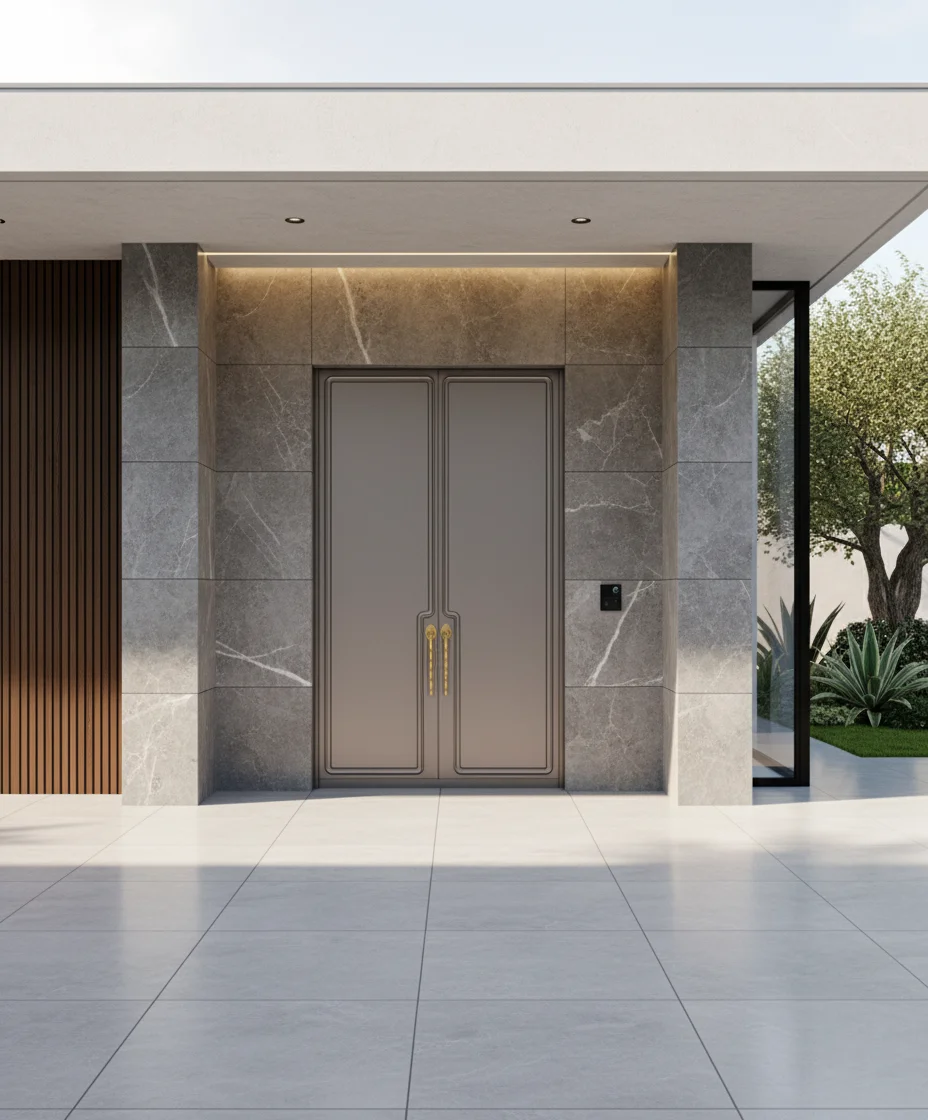 Customized Door DepositFuture Entrance Modern Aluminum Double Door: Gold - Decorated Handles, Anti - Theft, Customizable