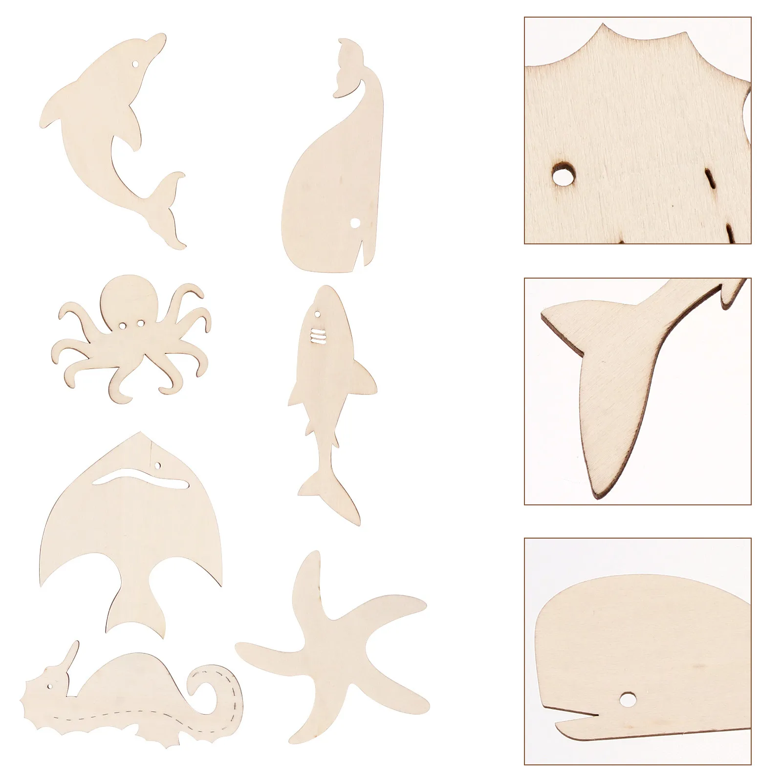 28pcs Ocean Animal Wood Cutouts Diy Slices For Home Decor Craft Art Project Unfinished Wood Slice Decoration Sea Creatures