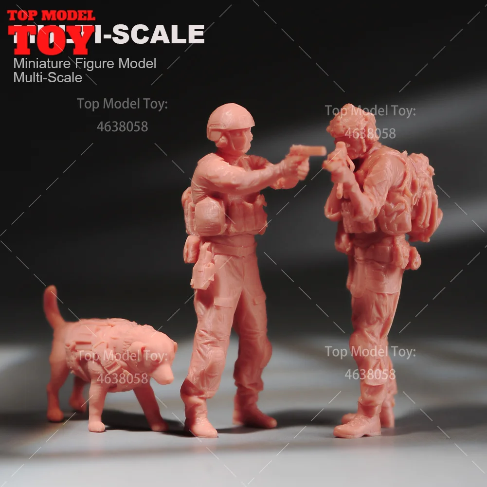 Painted Miniatures 1/64 1/35 1/72 American Modern Soldiers with Guns Dog Scene Props Figures Model Miniature Car Accessory Toy