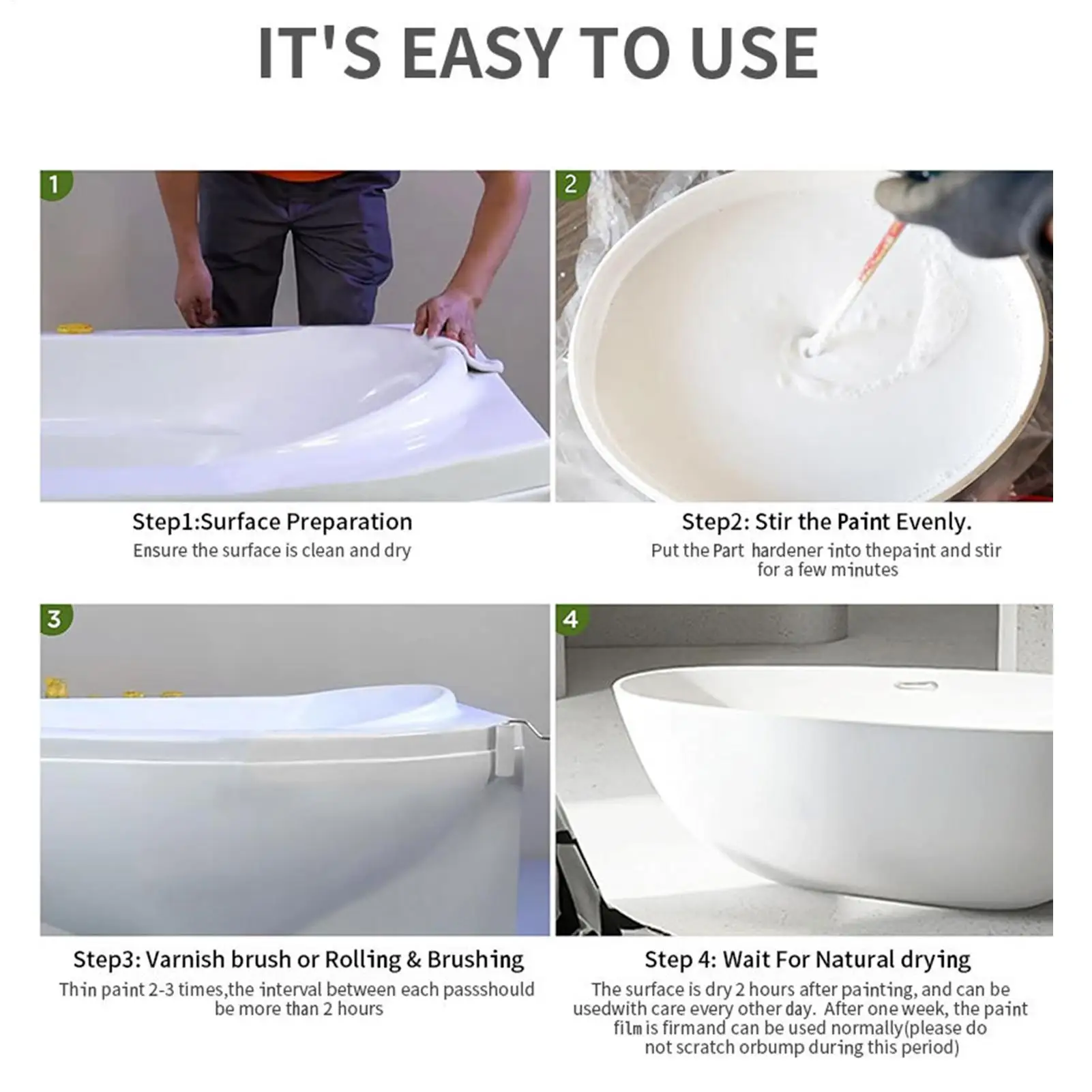 Tub Paint Kit Quick-Dry Shower Tile Refinishing Set Easy To Use Tub Refinish Kit for Walls Sinks Countertops Floors Toilet