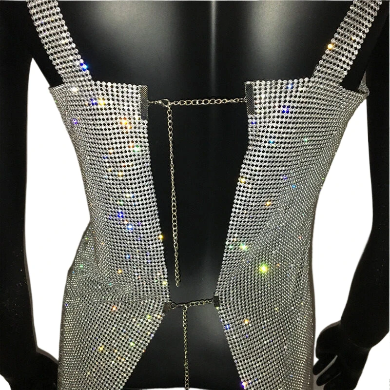 Glitzerndes Strass-Mesh-Minikleid für Damen – Sexy, geschlitztes, ärmelloses, rückenfreies Bodycon-Kleid für Club, Party und Abend – Neu 2026 – Bodycon-Nachtkleid – Detail 14