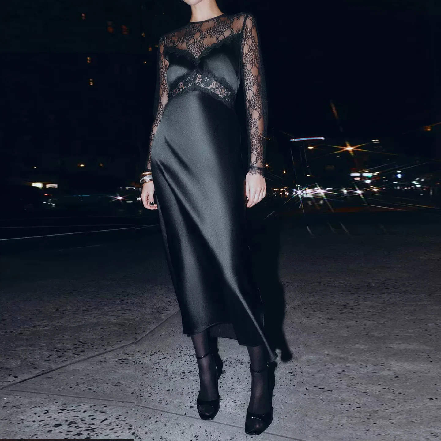 Casual Faionable Lange Kant Splice Dr Dames Sle Herfst 2025Z Dames Dr Dagelijkse kleding Volledig Sve Ander materiaal