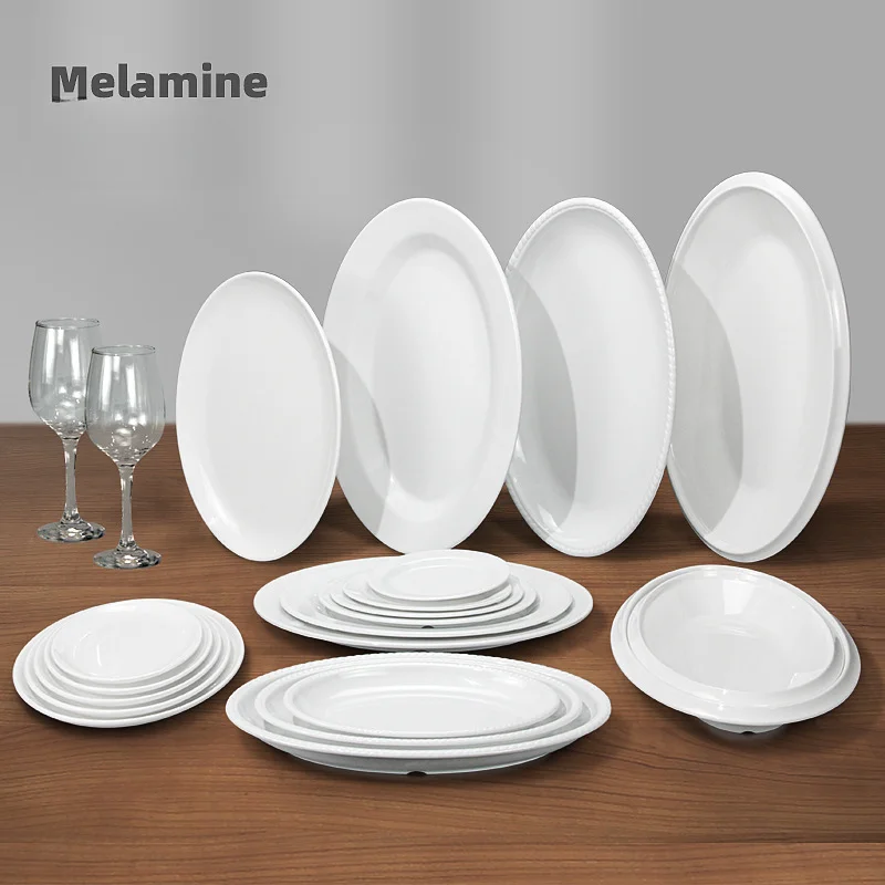 Melamine Tableware Plate Thick Edged Oval White Plate