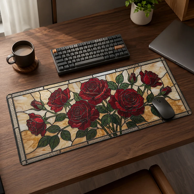 Mouse Pad Gaming Rose Stained Glass printon demand Custom Home Large Mousepad XXL keyboard pad Non-Slip Gaming laptop Mice Pad