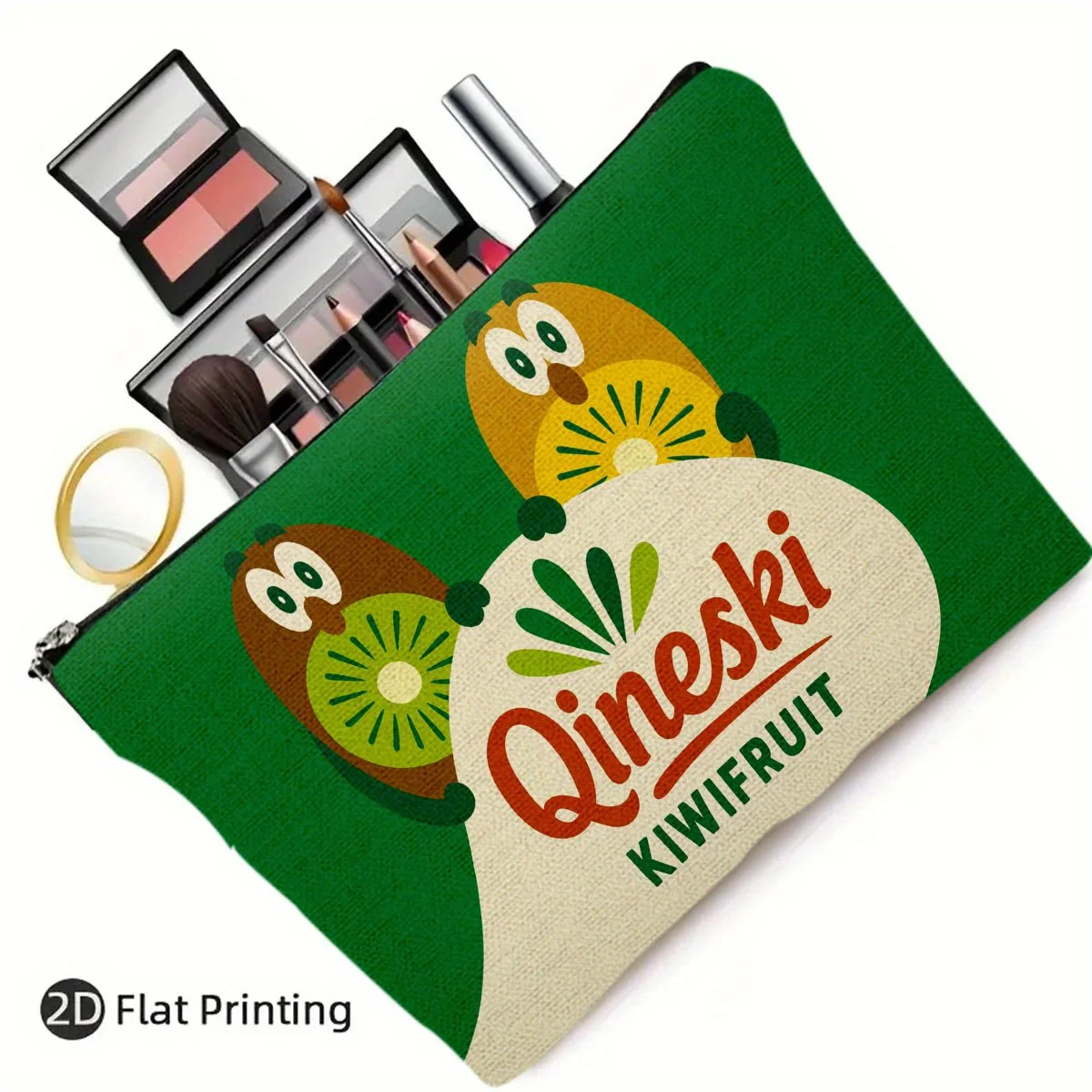 Un sac de maquillage Kiwi amusant – Jolie pochette multifonctionnelle à fermeture éclair pour femmes, sac de rangement de bijoux