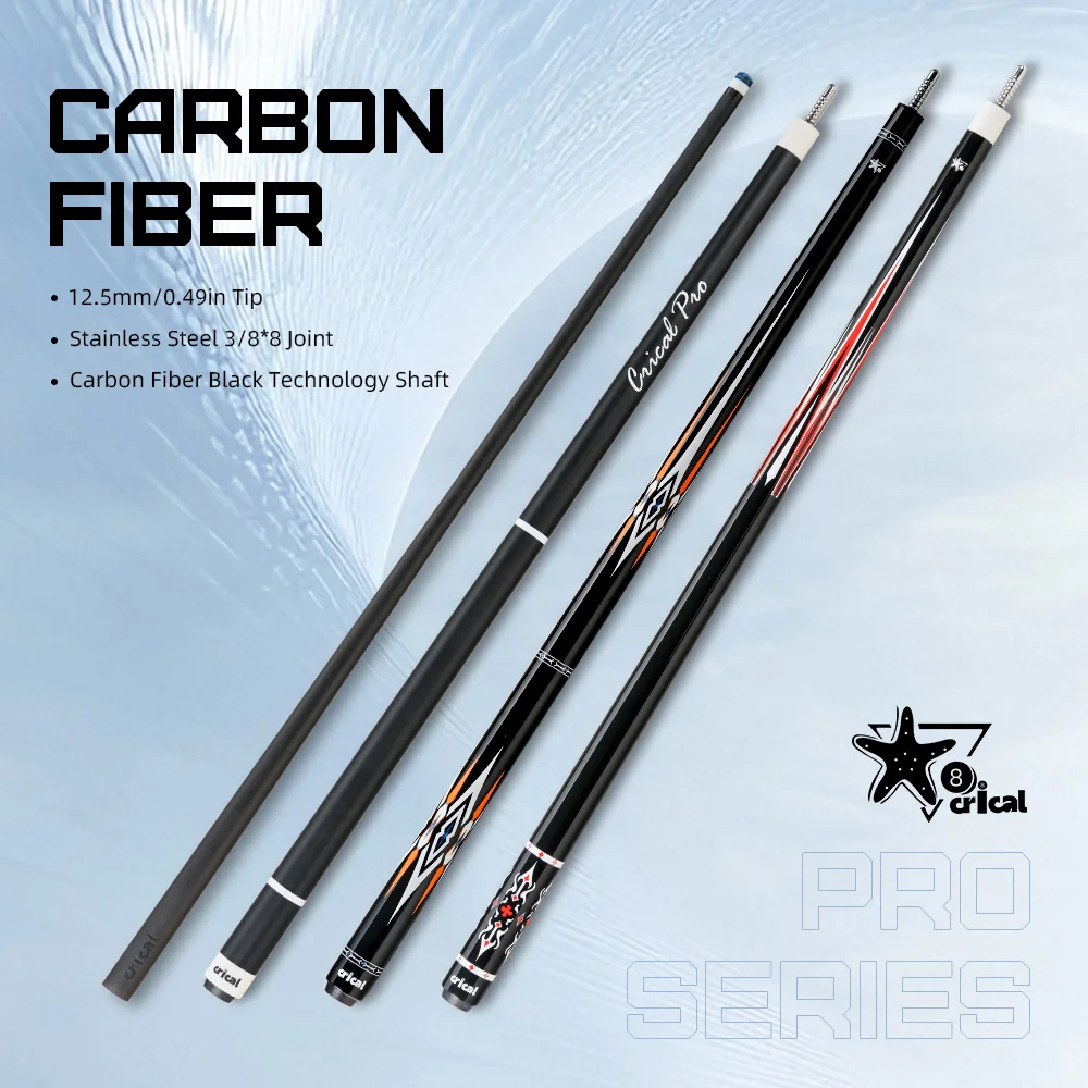 

CRICAL Carbon Fiber Pool Cue Stick Pro Taper 58" Billiard Cue Sticks Pro series Professional Low Deflection Pool Sticks with 3/8