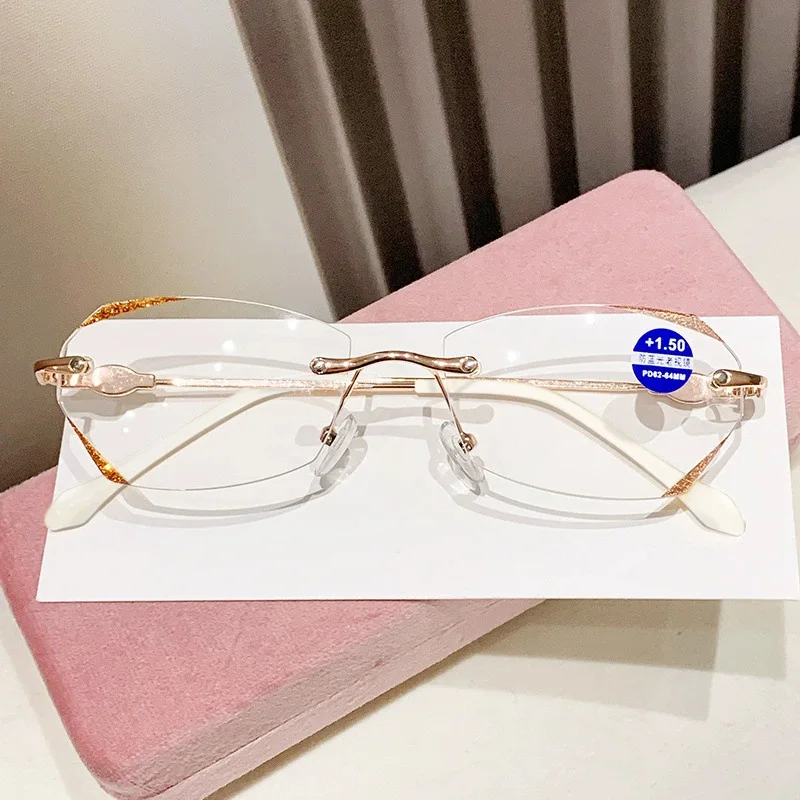 Fashionable Irregular Half-Frame Reading Glasses for Middle-Aged and Elderly Women, Anti-Blue Light Reading Glasses