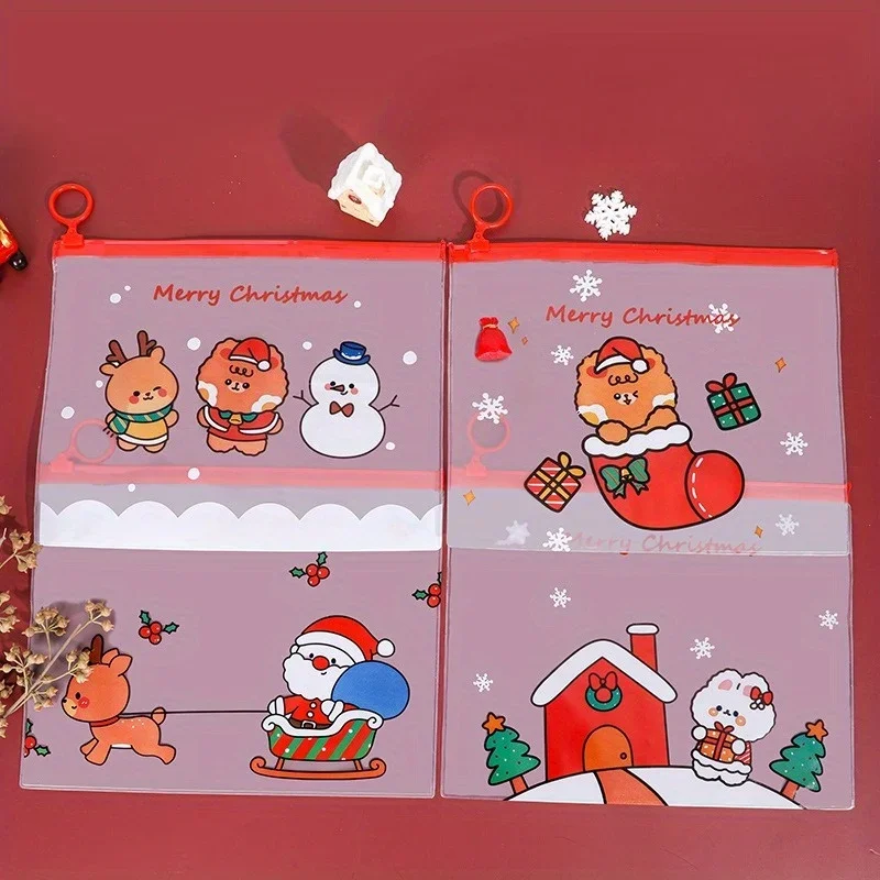 4/12/36pcs 크리스마스 반지 지퍼 파일 가방 학생을위한 투명 편지지 주최자 다기능 연필 주머니 주최자