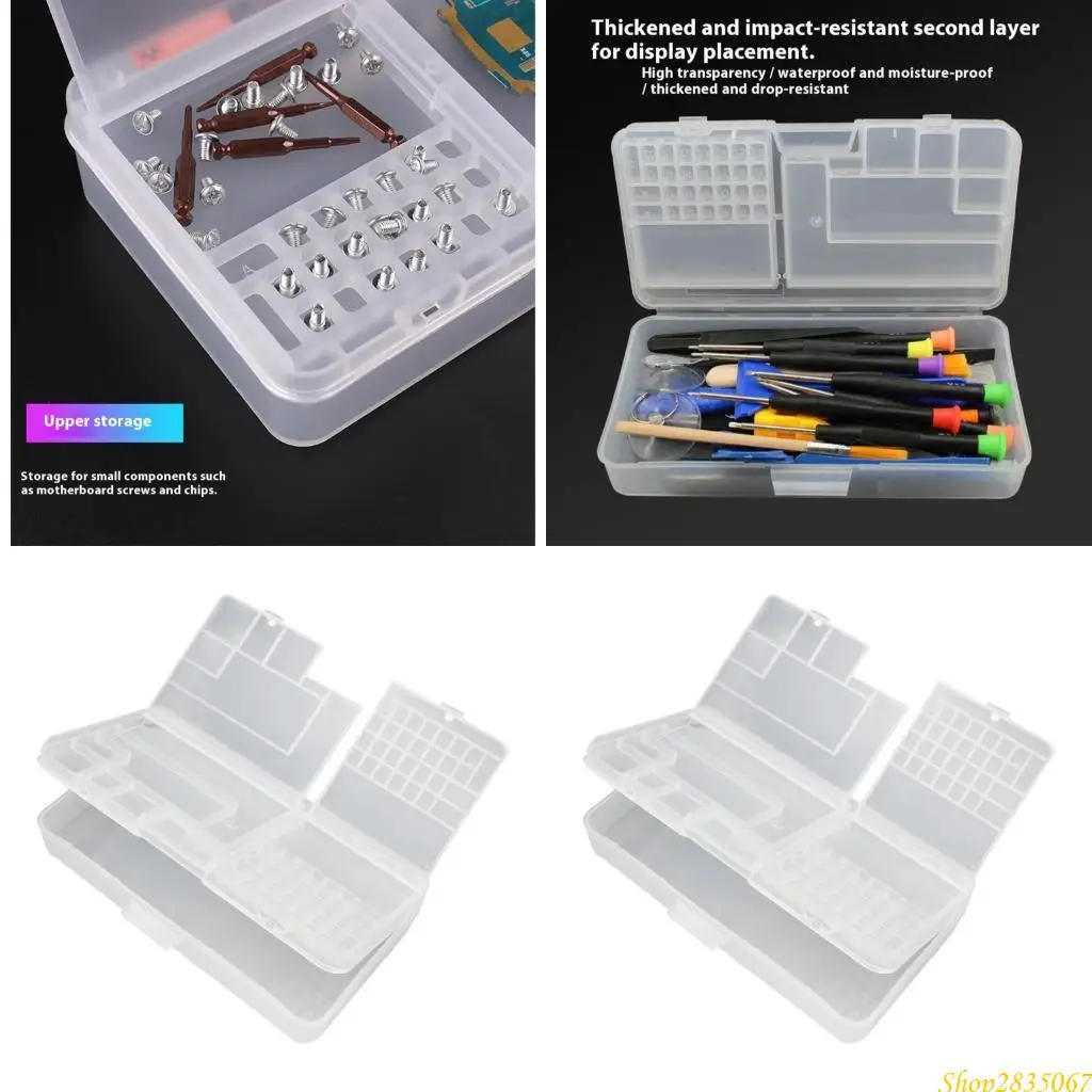 Clear Plastic Toolbox Storage Case Double Layer Storage Tray Visible Compartments Lightweight Repair Carriers 831F