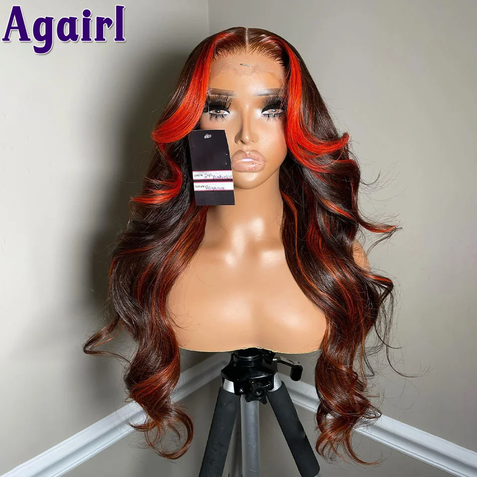 

Transparent 13x4 13x6 Body Wave Lace Front Wig Highlight Red Pre Plucked Colored Lace Frontal Wigs Human Hair For Women 32 Inch