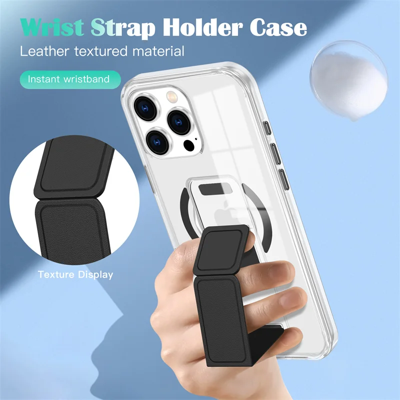 

Luxury Folding Wristband Stand Magnetic Phone Case For iPhone 15 12 13 14 16 17 Pro Max Plus For Magsafe Shockproof Protect Case