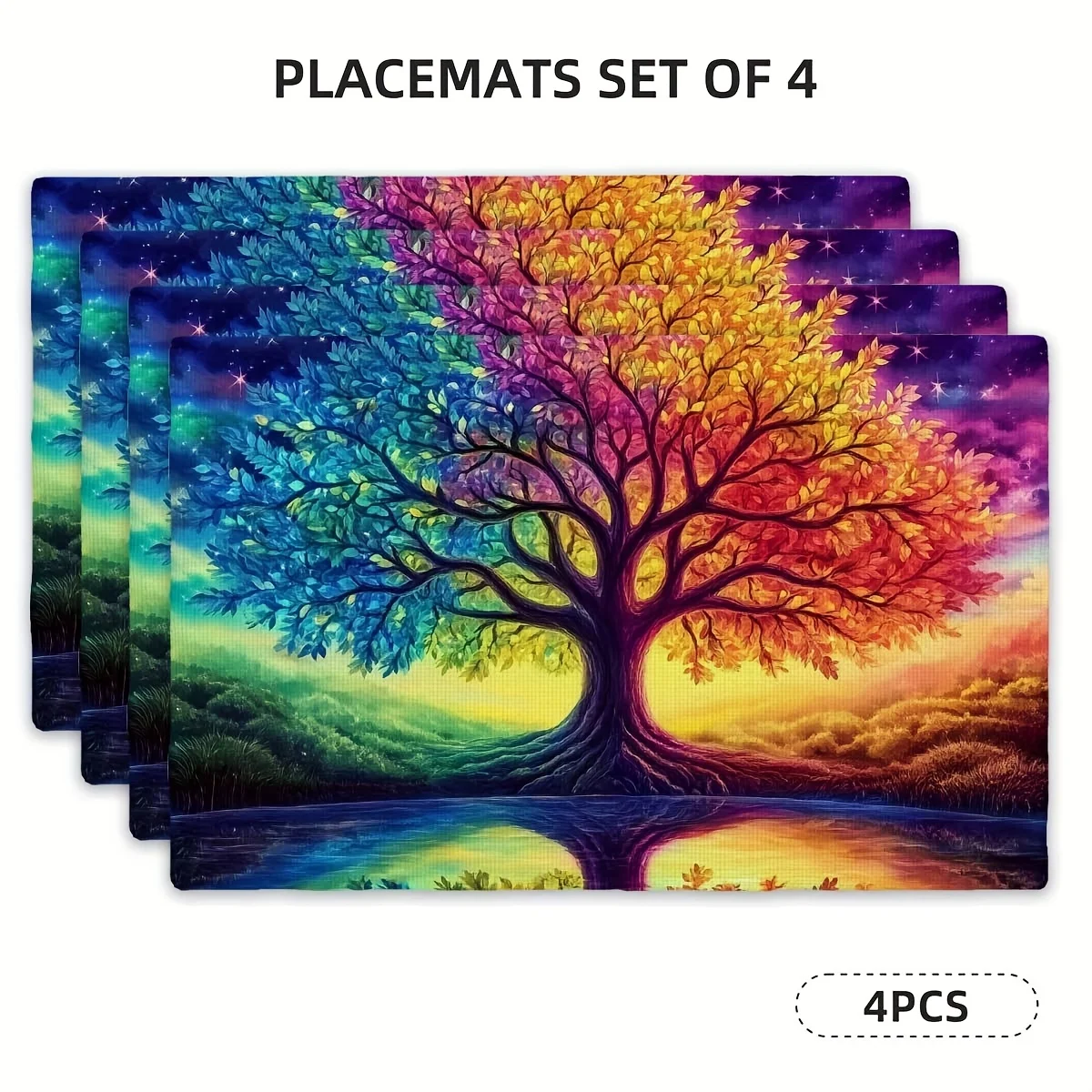 4pcs Set Dining Table Placemats 12x18 Inches - Rainbow Tree Fantasy Scenery, for Holiday Gatherings Camping Travel Country Kitch