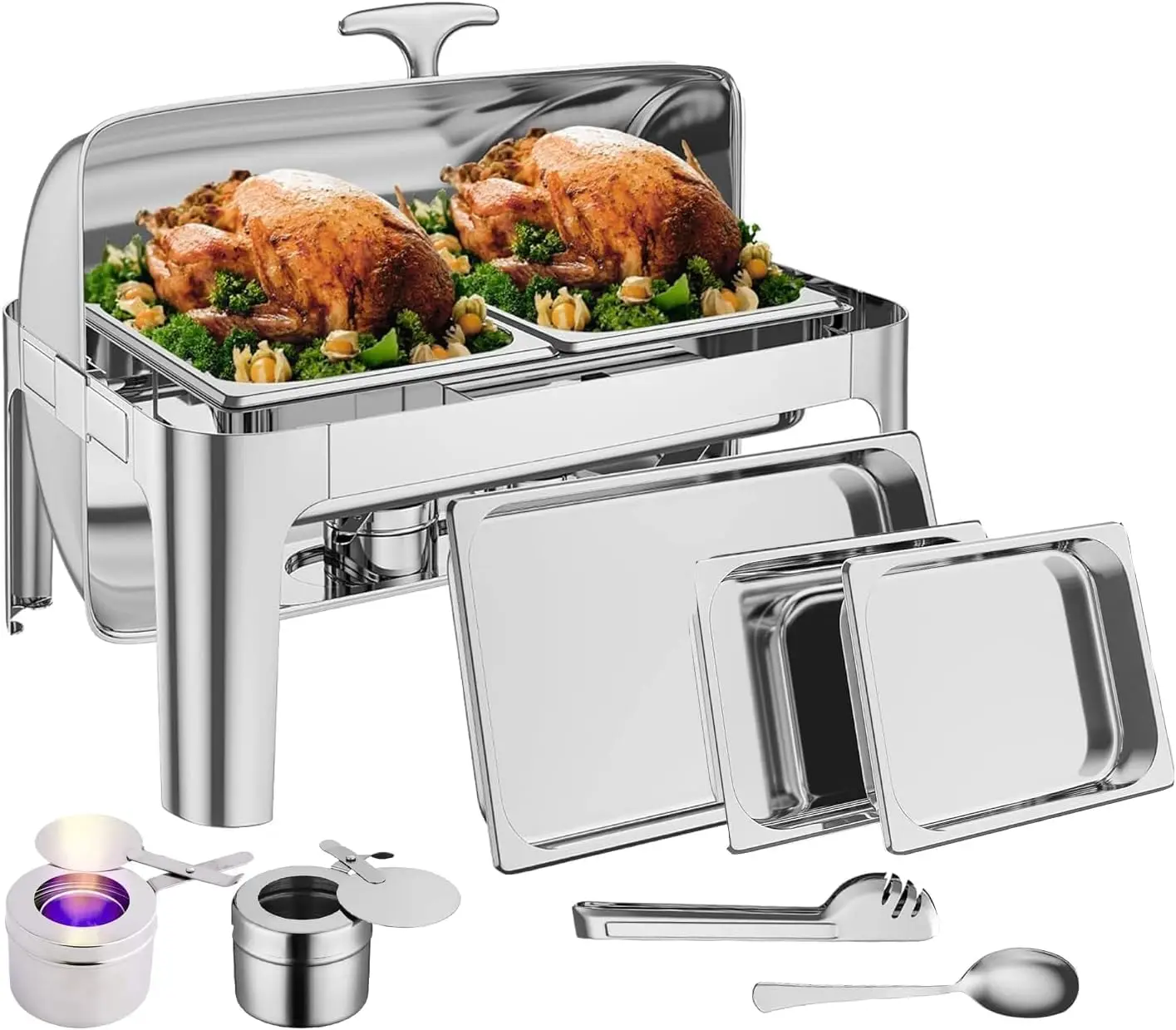 

Garvee 9QT Food-Grade Stainless Steel Roll Top Chafing Dish Buffet Set - Commercial Chafer for Catering, Parties, and Weddings,