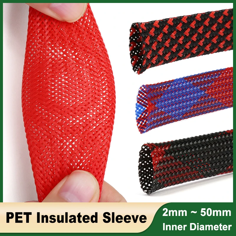 

1 - 10m Black-Red High Density 2mm - 50mm Expandable Cable Sleeve Flexible PET Braided Insulated Wire Line Protect Wrap Sheath