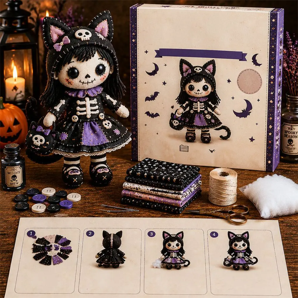 Moonlight Reaper Skeleton Patchwork DIY Kit Fabric Sewing Handmade Craft Decorative Project Art Supplies Sewing Set