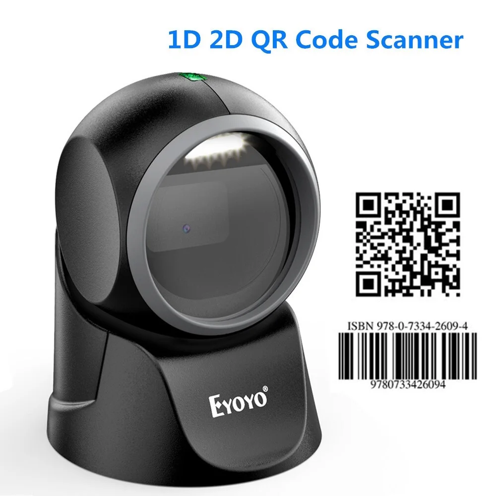 Top 1D 2D Desktop Barcode Scanner, with Automatic Sensing Scanning Omnidirectional Hands-Free Barcode Reader QR Platform Scan