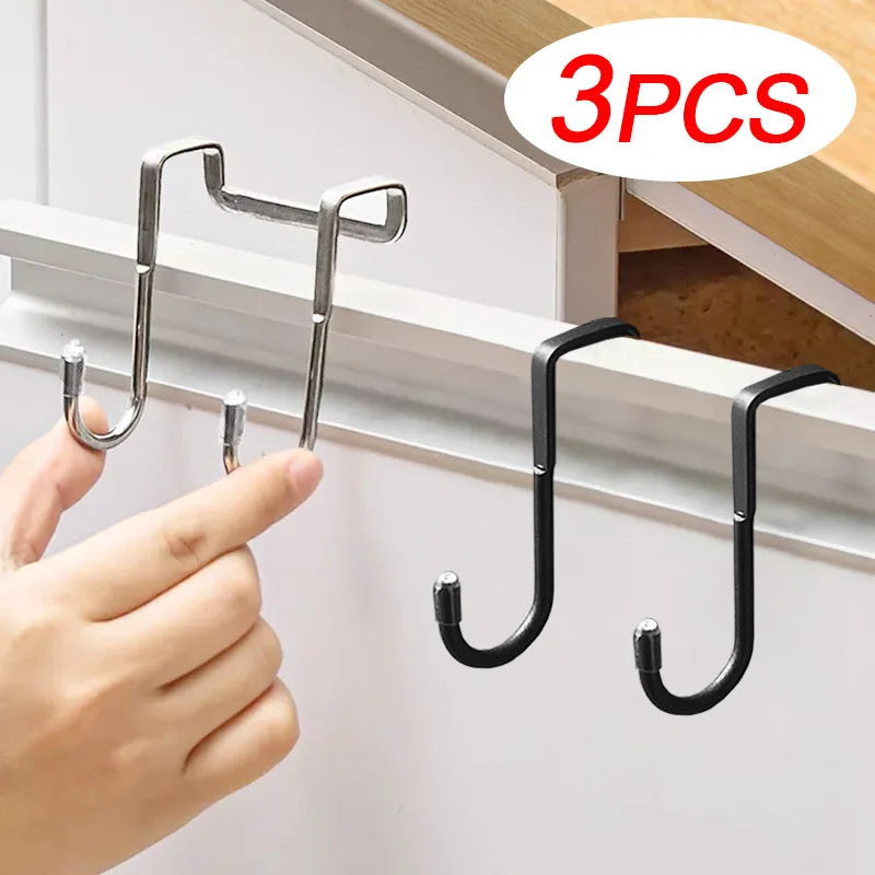 

304 Stainless Steel Kitchen Bathroom Cabinet Door Double Hook S-Shaped Wardrobe Door Back Hook Towel Storage Hanger