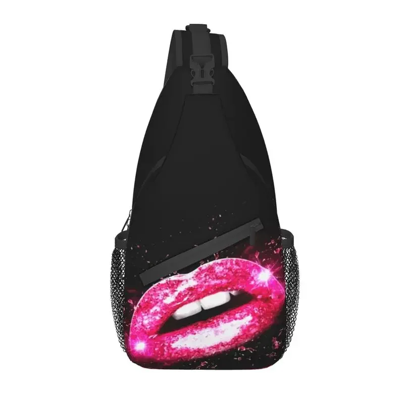 Sexy Glitter Lips Sling Bags for Travel Hiking Men's Fashion Red Lipstick Chest Crossbody Backpack Shoulder Daypack