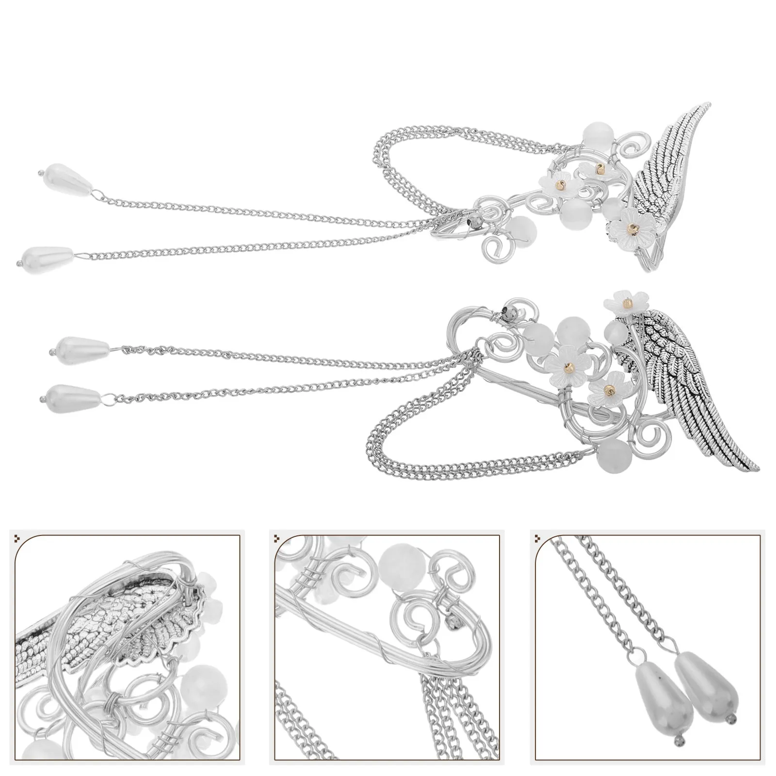 

1 пара элегантных металлических серьг-каффов без прокола с кисточками и цветочным филигранным узором, эффектные висячие серьги для женщин