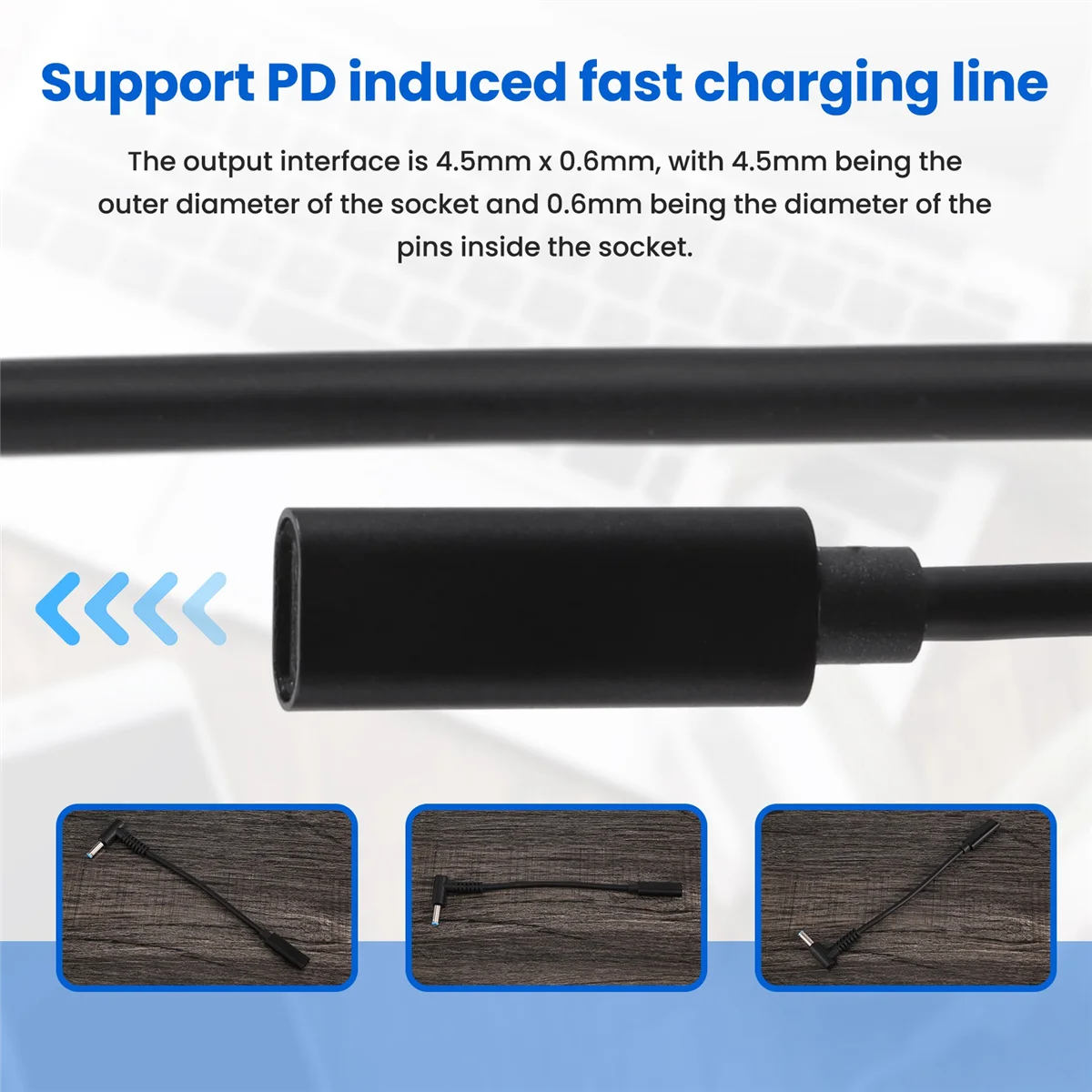 USB نوع C أنثى إلى HP4506 ذكر 90 °   كابل محول 4.5X3.0 ملم محول طاقة تيار مستمر مع شريحة مستشعر PD لأجهزة الكمبيوتر المحمول HP