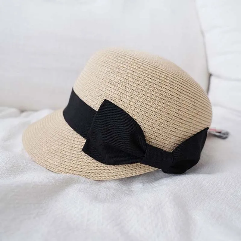 New Arrived Summer High Quality Straw Riding Hat French Style Bow Dome Sun Hat Outdoor Beach Wide Brim Sunshade Bucket Cap