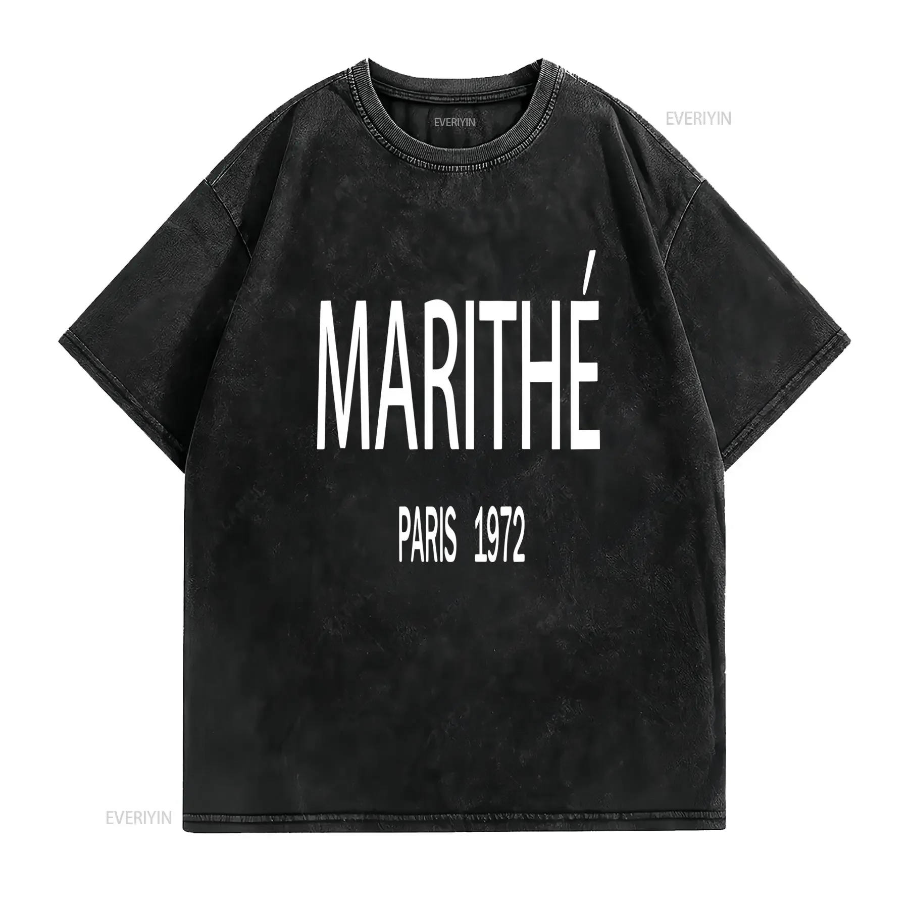 Marithe Vintage 1972 Paris T Shirt Lourd 100 Col Rond Coupe Classique pour Tenue Formelle Quotidienne Lavable en vintage