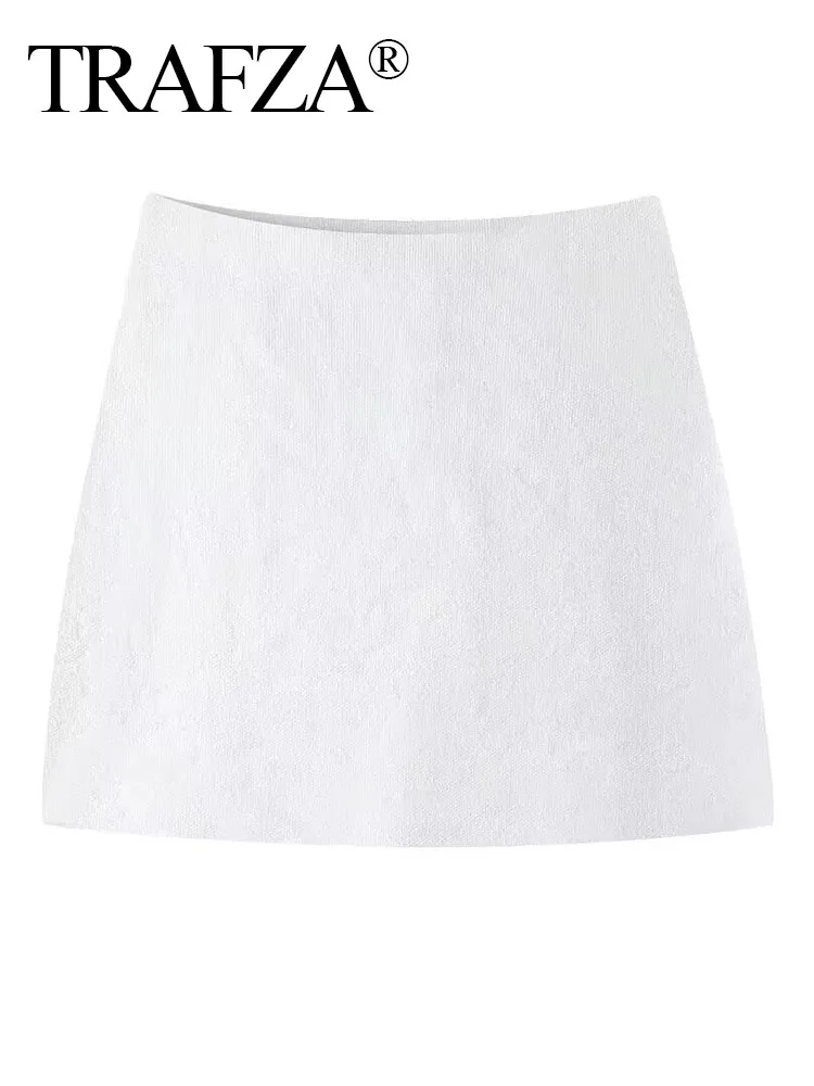 

TRAFZA Summer Women Elegant A-Line Elastic Knitting Skirt Female Chic High Waist High Street 6-Color Mini Skirt Streetwear Mujer