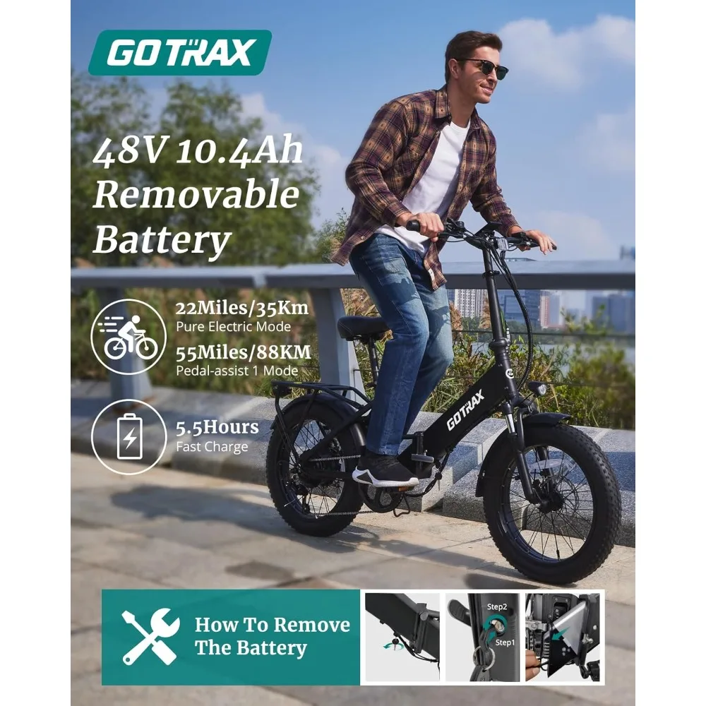 Electric Bike with 55 Miles (Pedal-assist1) by 48V Battery, 20Mph Power by 500W, LCD Display and 5 Pedal-Assist Levels