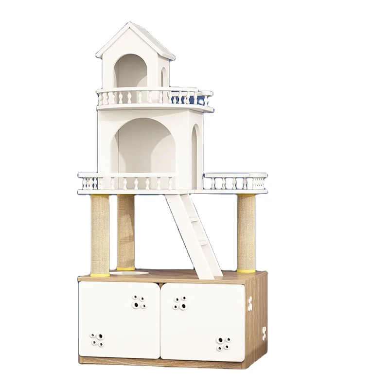 4 tiers Cat Hause with cat bed window natural Sisal Scratcher post Luxury solid wood cat tower floor to ceiling