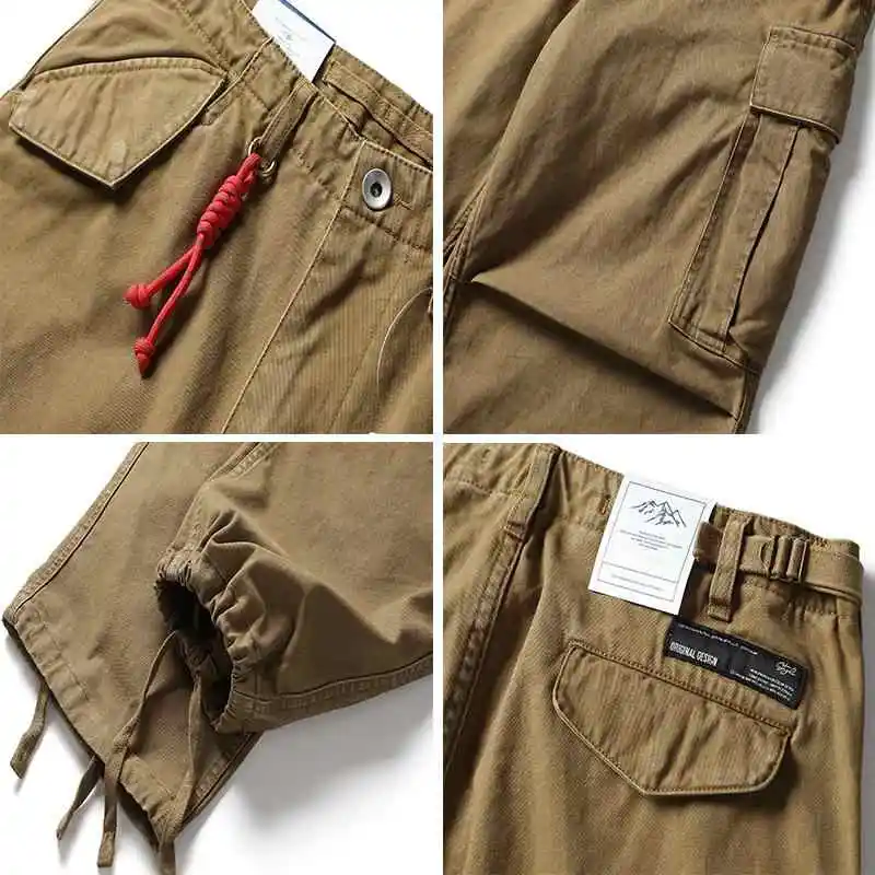 اليابانية حبل أحمر مايكرو مدبب العمل السراويل الرجال العصرية الأمريكية الرجعية فضفاضة واسعة الساق السراويل غير رسمية متعددة الاستخدامات #5