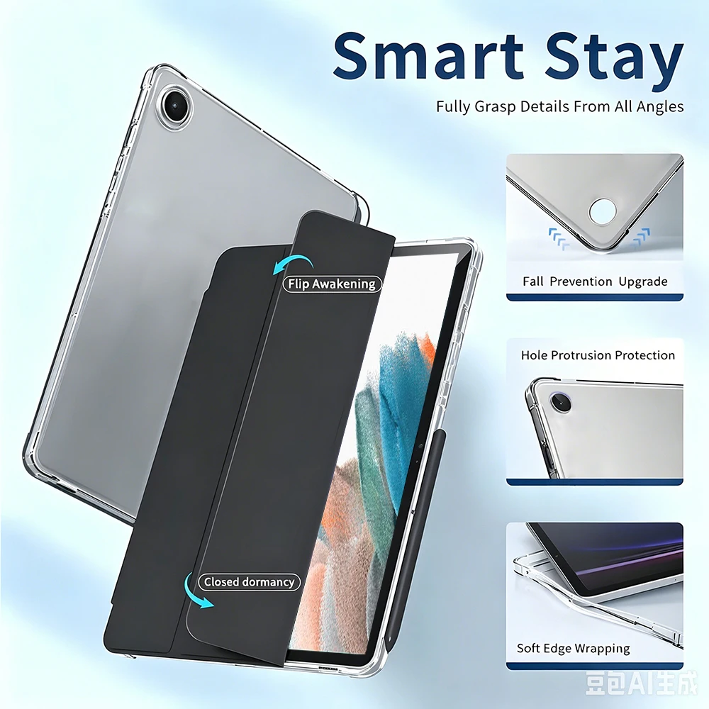 Case for Samsung Galaxy Tab A8 10.5 Inch 2022 Model (SM-X200/X205/X207)，Cover with Clear Transparent Back Shell, Auto Wake/Sleep