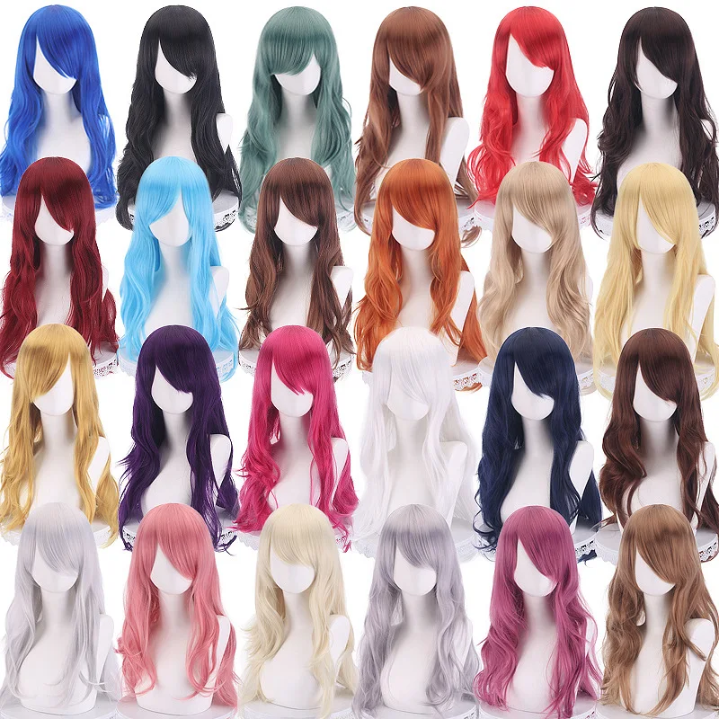 

70cm Long Wavy Synthetic Cosplay Wig Multi-Color Fashion Anime Costume Party Hair Heat Resistant Fiber Universal Styling