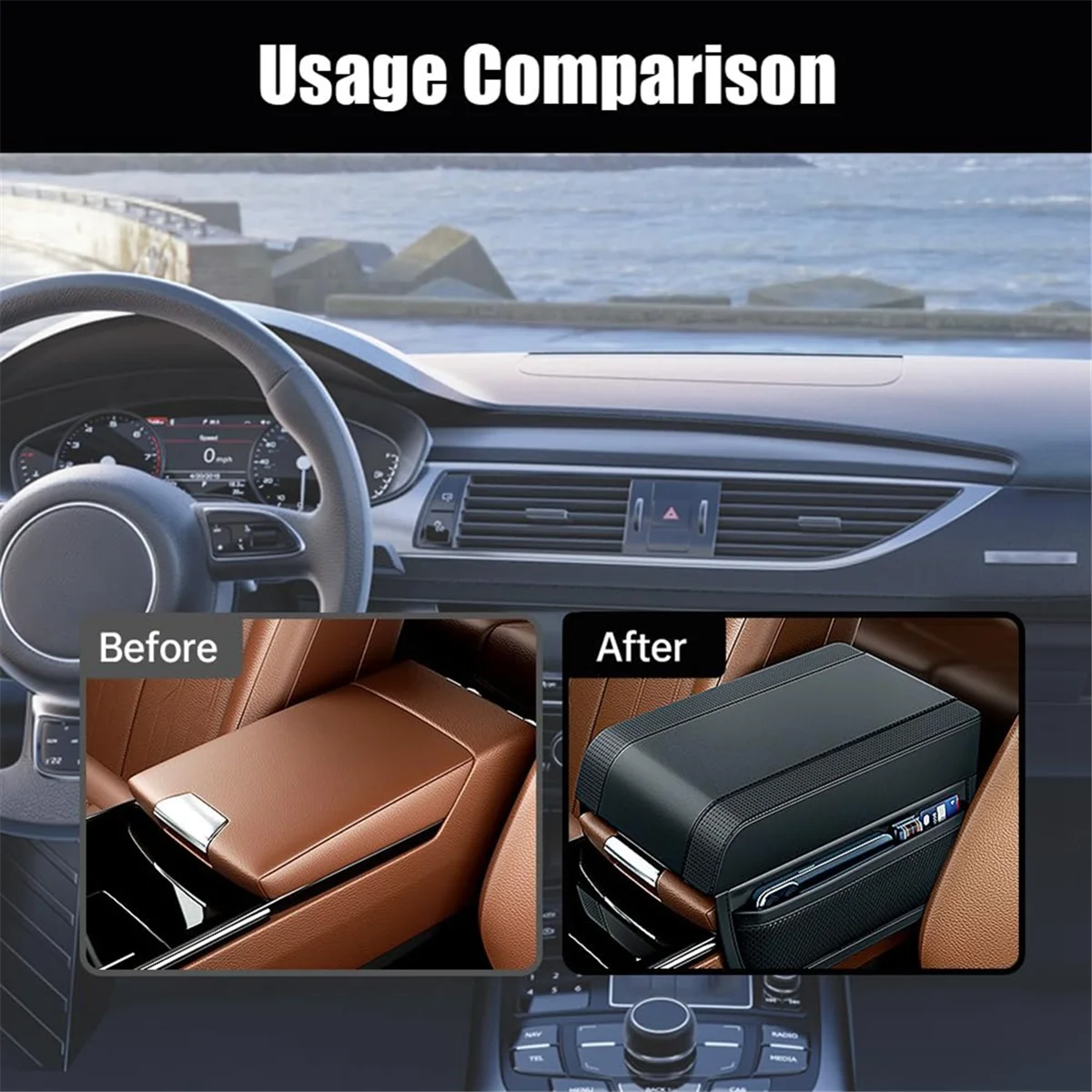 

#434G Universal Car Armrest Booster Cushion, New Memory Cotton Car Armrest Box Pad Auto Center Console Pad Black (Black)