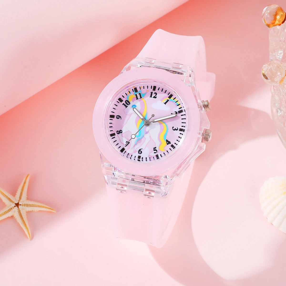 1pcs Women\'s Unicorn Digital Light Watch +1pcs Unicorn Colorful Crystal Bracelet Set for Mother\'s Day Gift