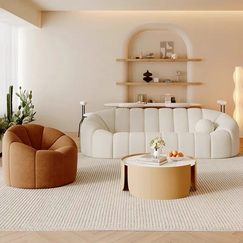Curved fabric sofa small apartment family hotel bed and breakfast sofa chair