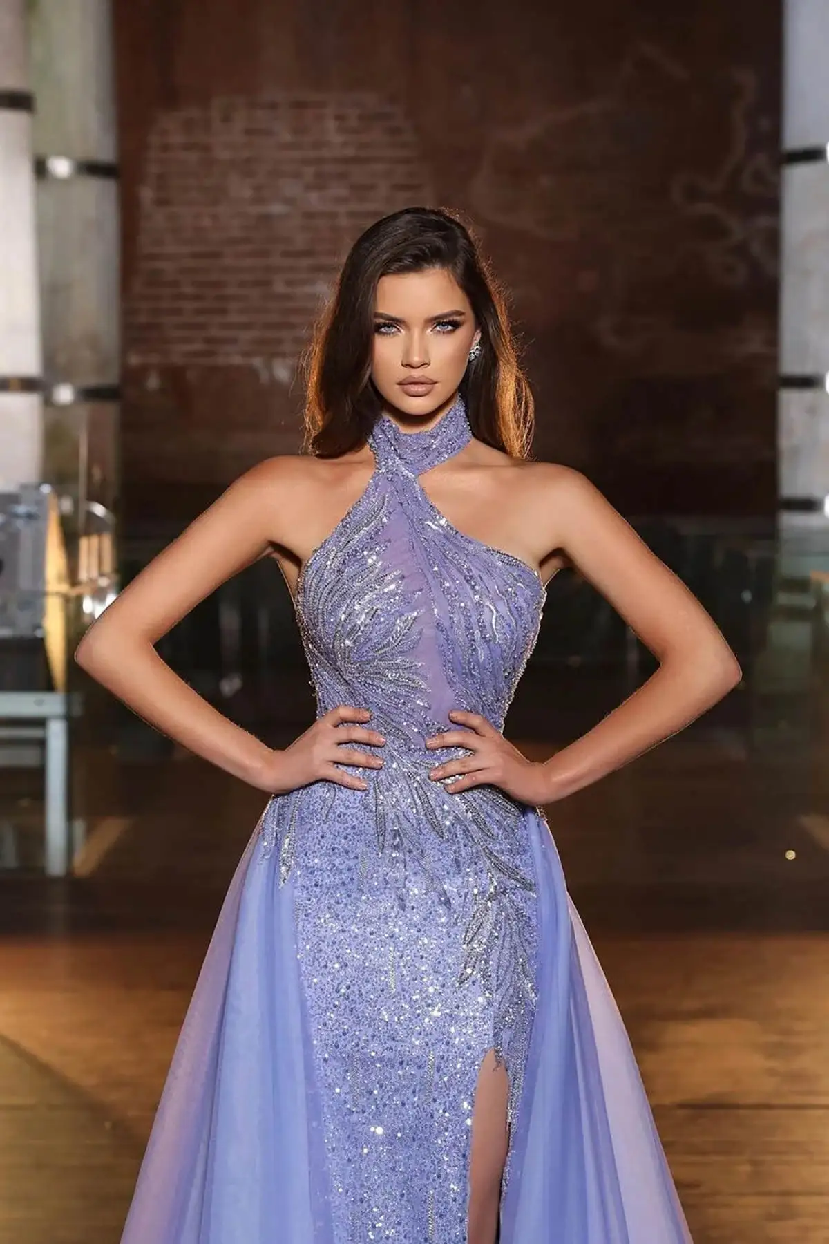 Gorgeous Evening Dresses Mermaid Halter Appliques Sequined Side Split Prom Gown Party Dress Vestido De Noite Custom Made image 3