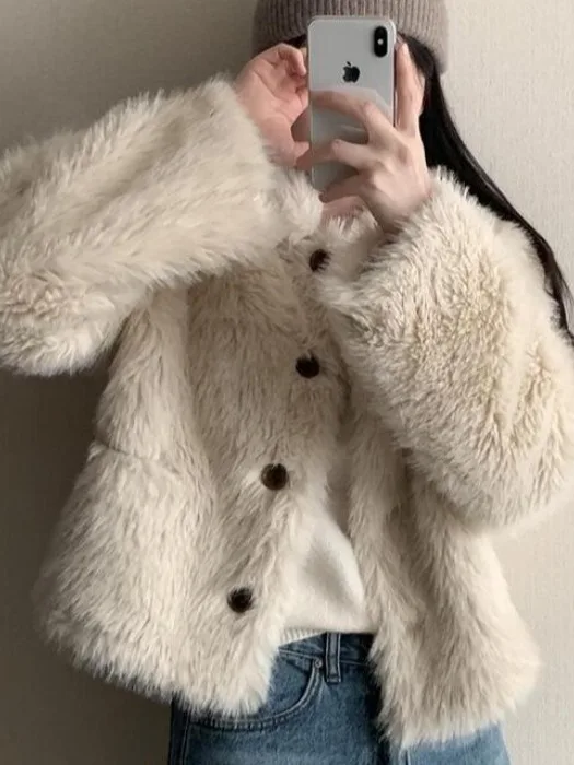 Koreaanse Sle Vintage harige damesbovenkleding Warme kunstbontjas Winter Nieuwe Sle High-End Sensation Age-Defng Top