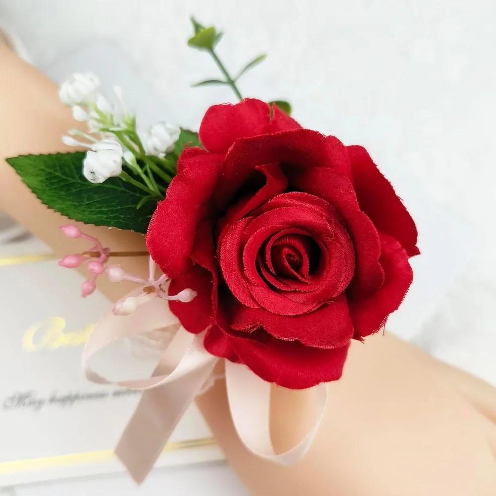 Zestaw korsarz na nadgarstek i butonierka sztuczne róże kwiaty akcesoria dla pana młodego panny młodej drużby druhen na wesele studniówkę