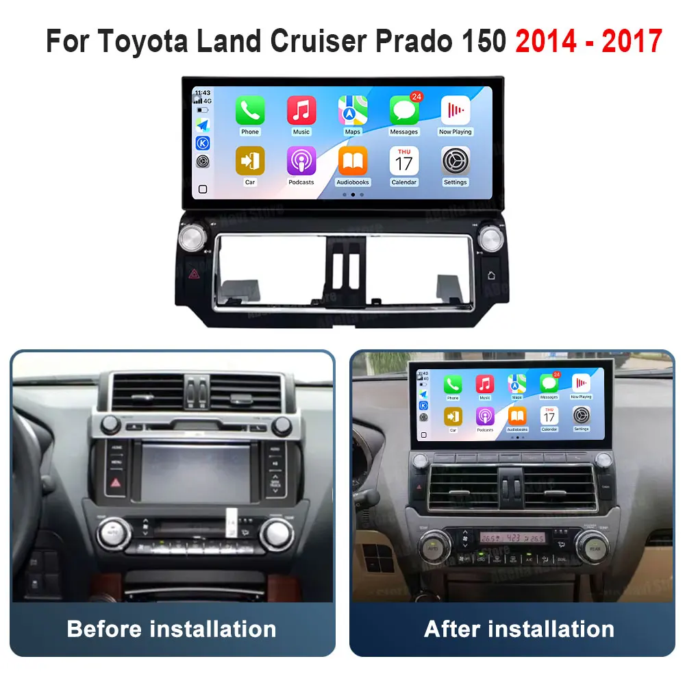 لتويوتا لاند كروزر برادو 150 2014 - 2017 أندرويد 14 راديو السيارة فيديو مشغل وسائط متعددة 12.3 بوصة واي فاي نظام تحديد المواقع والملاحة BT DSP