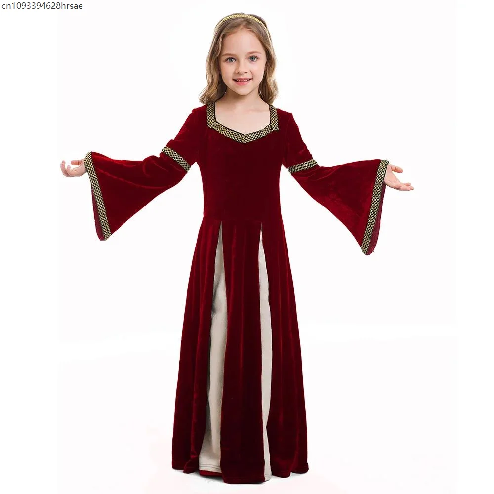 Medieval Princess Court Style Cosplay Dark Color Retro Bell Sleeves Gown Renaissance Masquerade Party Stage Performance Costume