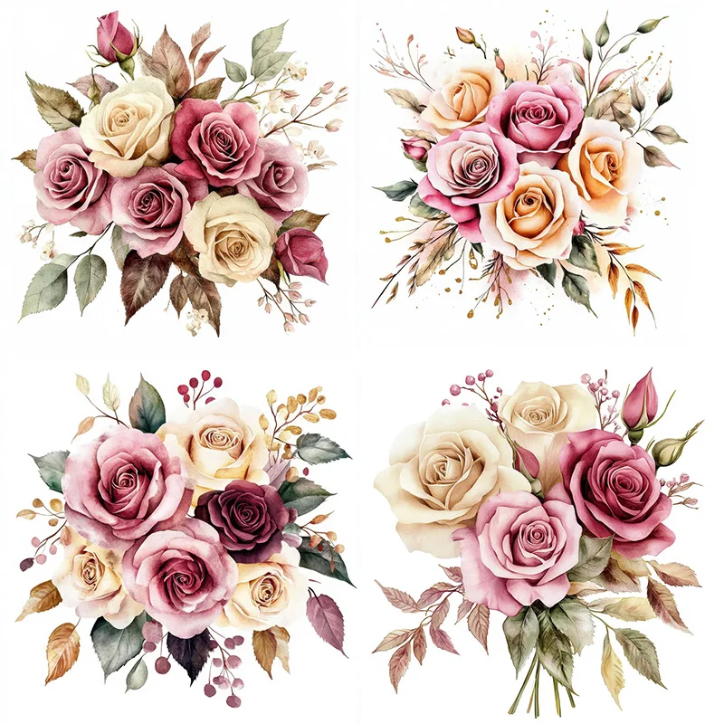 C1284# Watercolor Roses Toilet Sticker, Durable Material, Perfect for Home Wall Decor, Aesthetic Room Decoration