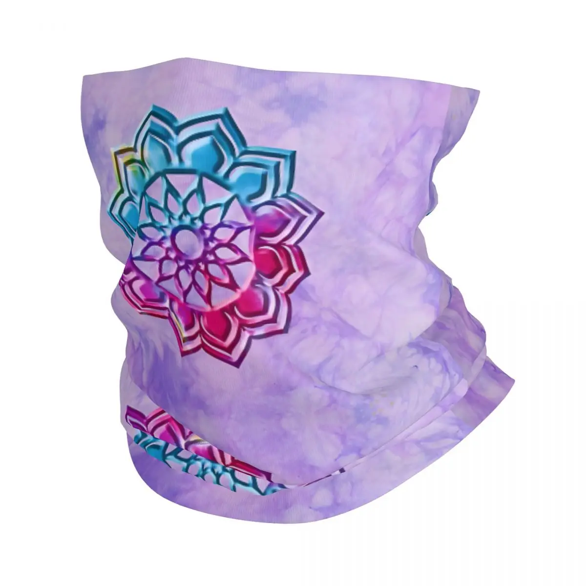 Purple Tye Dye With Floral Mandala Scarf Neckerchief Neck Face Mask Polyester