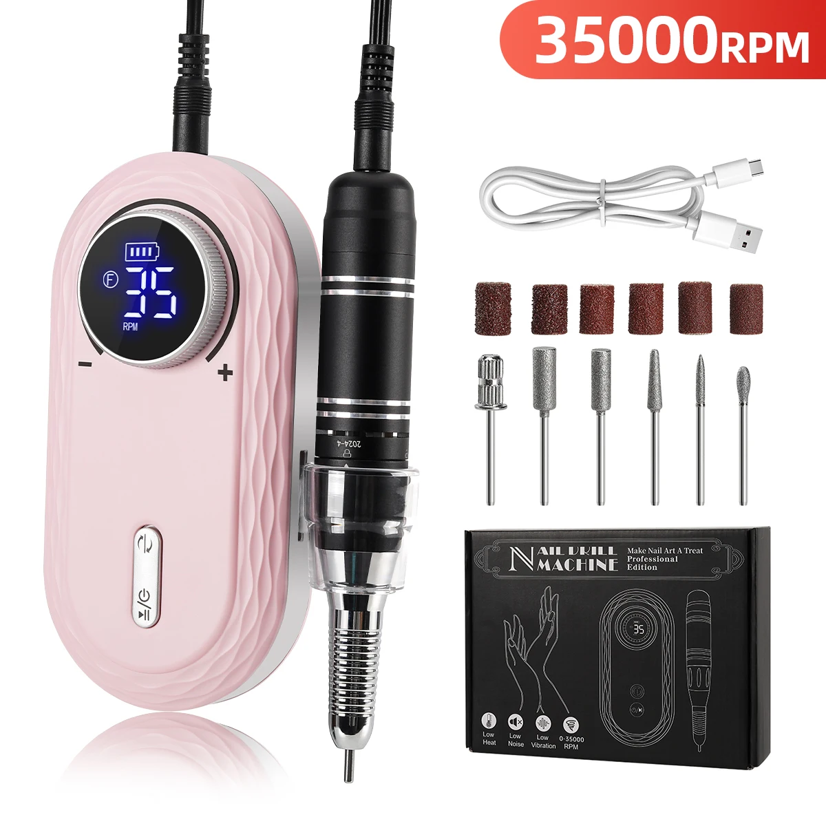 35000RPM Rechargeable Electric Nail Drill Machine With USB Connector Nail Polish Remover Drill Set Manicure Sander Low Noise