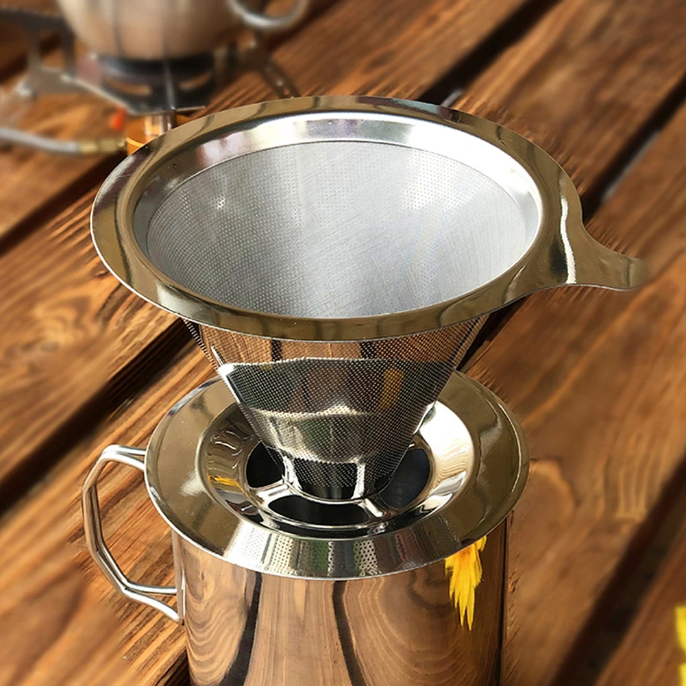 Cone Espresso Tea Strainer 304 Stainless Steel Double-layer Coffee Drip Filtration Rack No Filter Paper Coffeeware Kitchen Tools