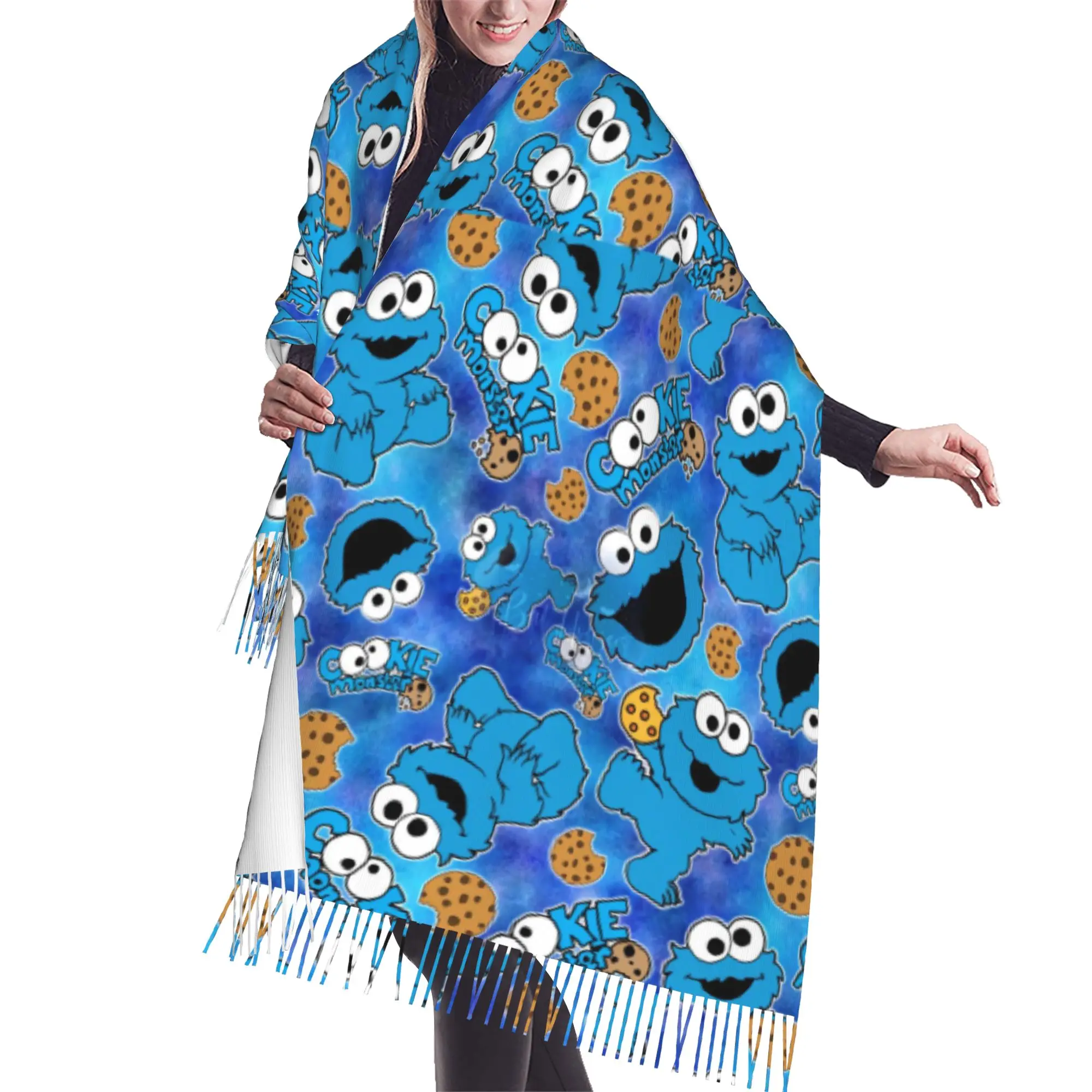 Customized Printed Cookies Anime Monsters Scarf Women Men Winter Fall Warm Scarves Elmo Cartoon Shawl Wrap