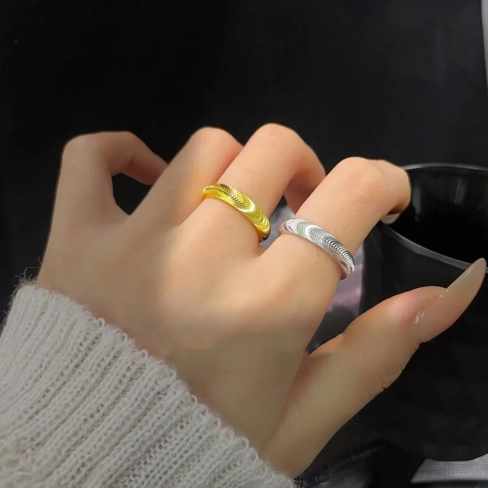 Personality Simple Cat Eye Plain Ring Lovers Light Luxury Couple Titanium Steel Ring Finger Jewelry Cat's Eye Ripple Ring Girls