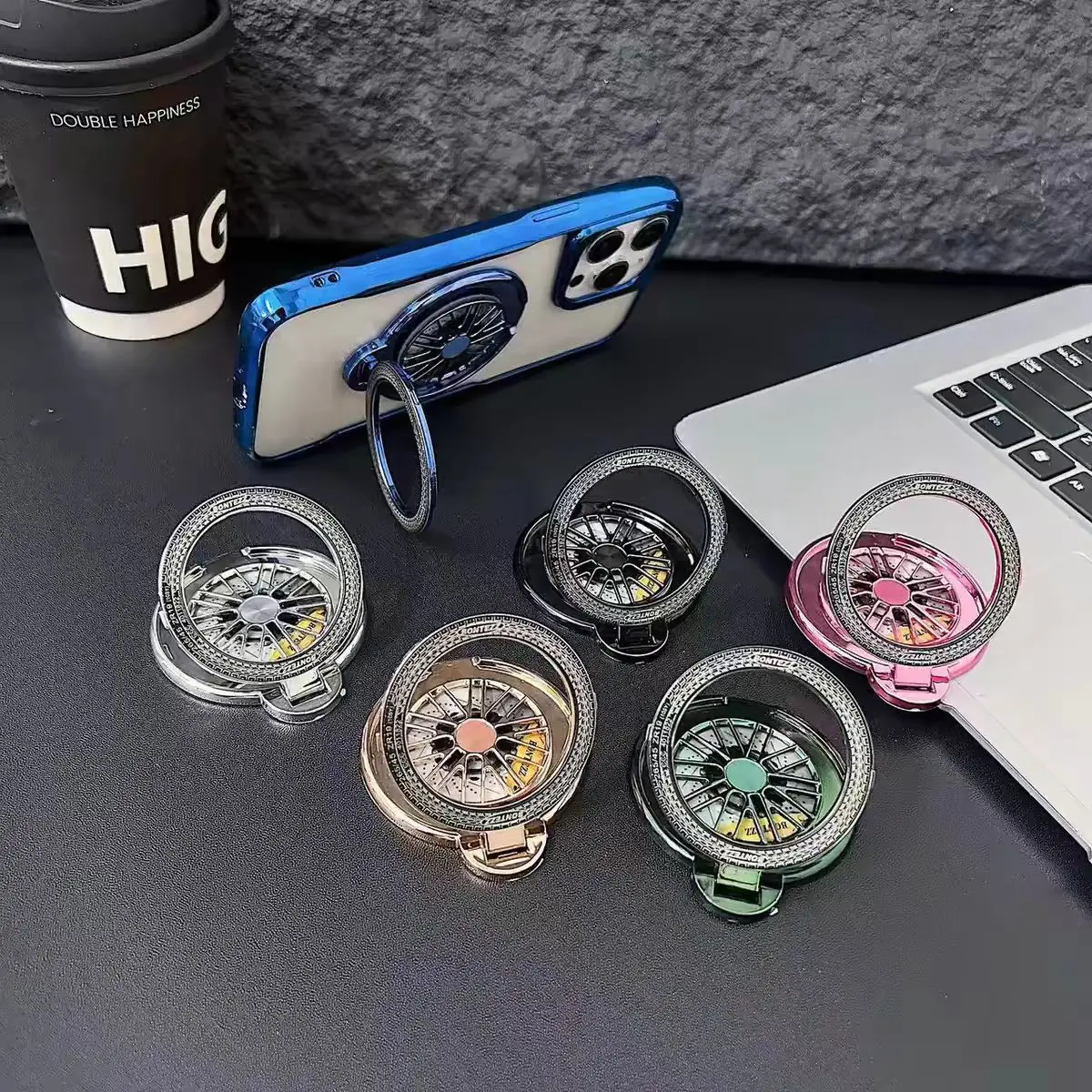 1pc Cute Electroplating Gyroscope Plating Finger Ring Holder Stand Grip 360Rotating for Mobile Phone Back Sticker Socket Bracket