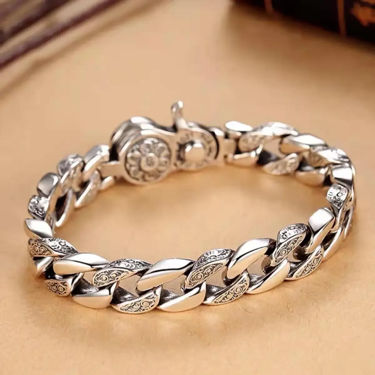 HX New Design Lucky Jinbao Paixiu Domineering Men\'s Handmade Silver Bracelet Retro Trend Bracelet Fashion Jewelry Accessories