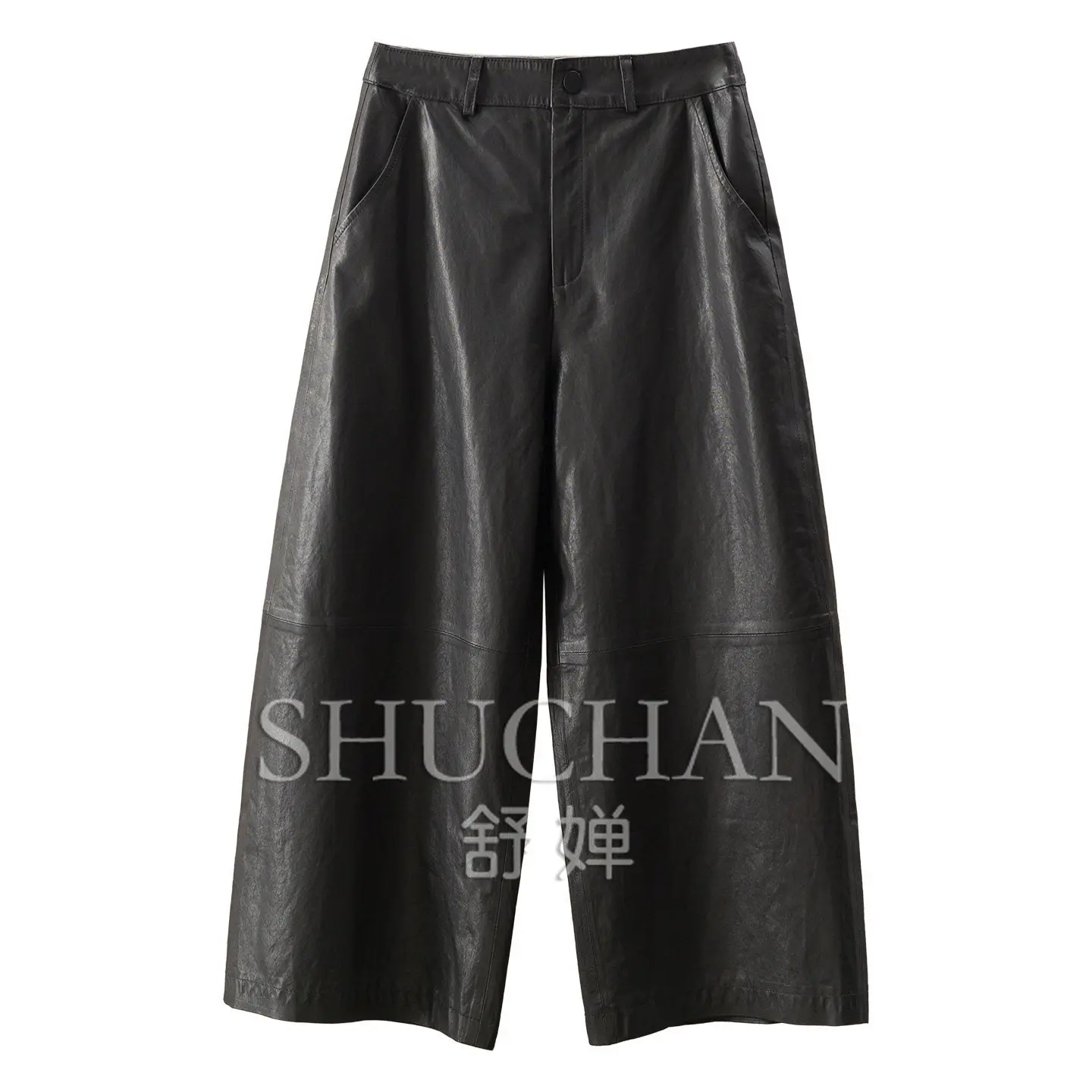 Luxury Pet Vegetable Tanned Sheepskin High Waist Straight Wide Leg Eight-point Pants Women